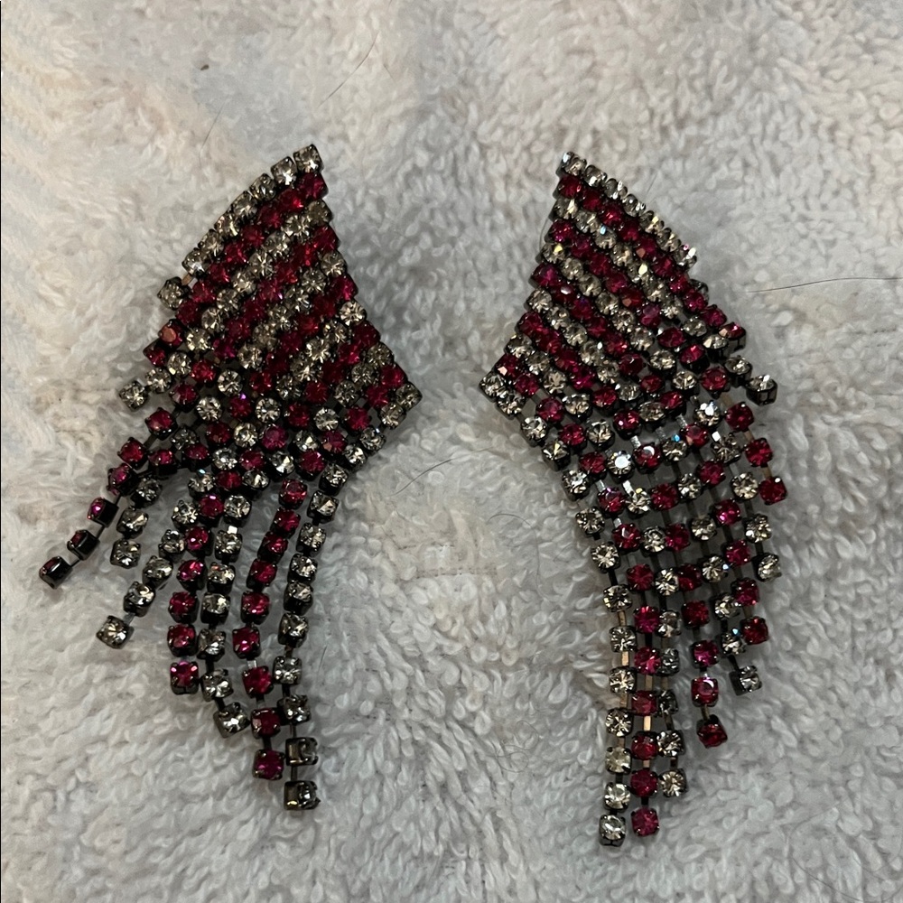 Elegant Red and Silver Crystal Earrings